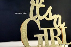 Gold It's-A-Girl Cake Topper | Handmade | 6-8in | Food Safe Wood Sticks
