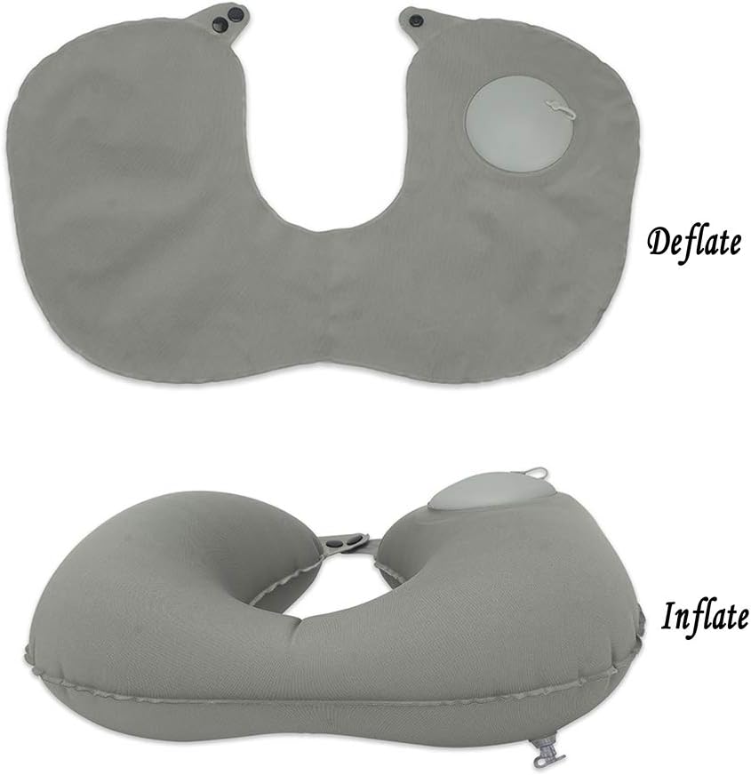 Inflatable U-shaped Travel Pillow with Built-in Air Pump (Gray)