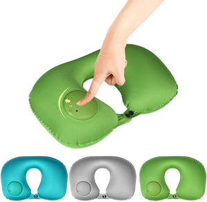Inflatable U-shaped Travel Pillow with Built-in Air Pump (Gray)