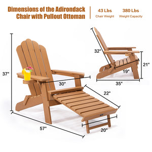 Oversized Folding Adirondack Chair with Pullout Ottoman & Cup Holder