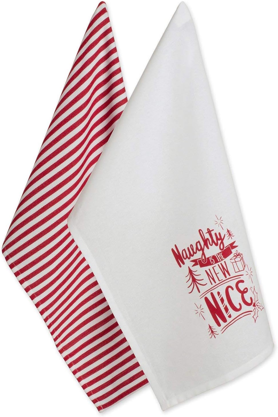 2-Piece Naughty or Nice Christmas Dish Towels Set 100% Cotton Machine Washable
