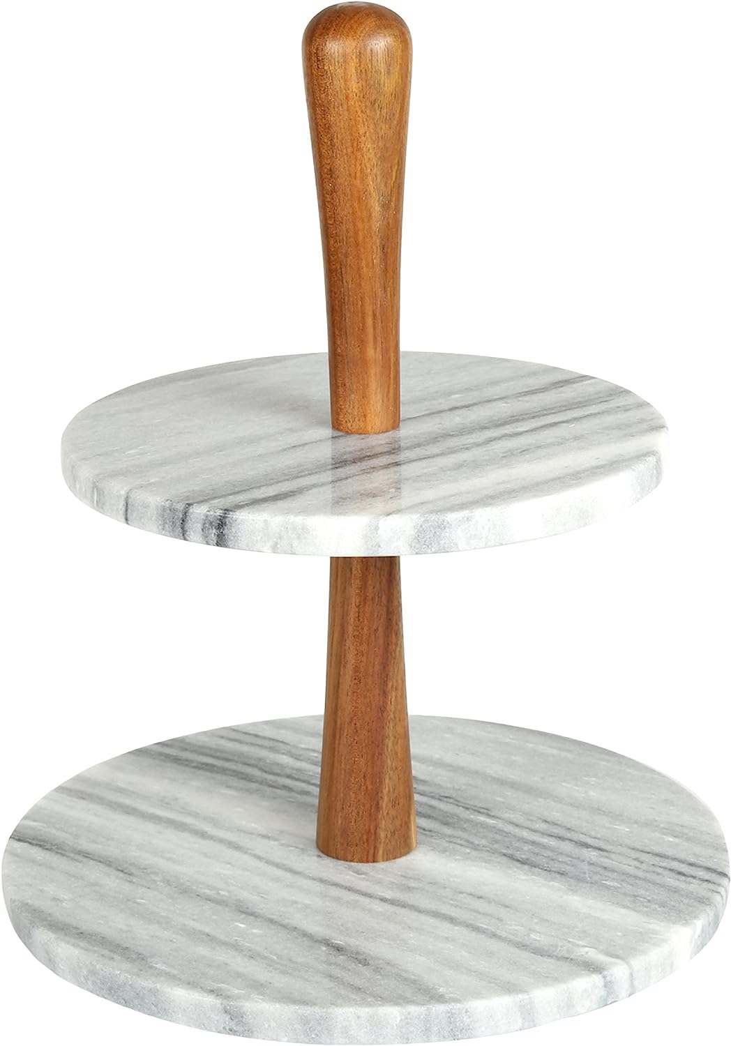 2-Tier Marble Cake Stand | Hand-Crafted | Natural Stone | Acacia Wood