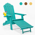 Oversized Folding Adirondack Chair with Pullout Ottoman & Cup Holder