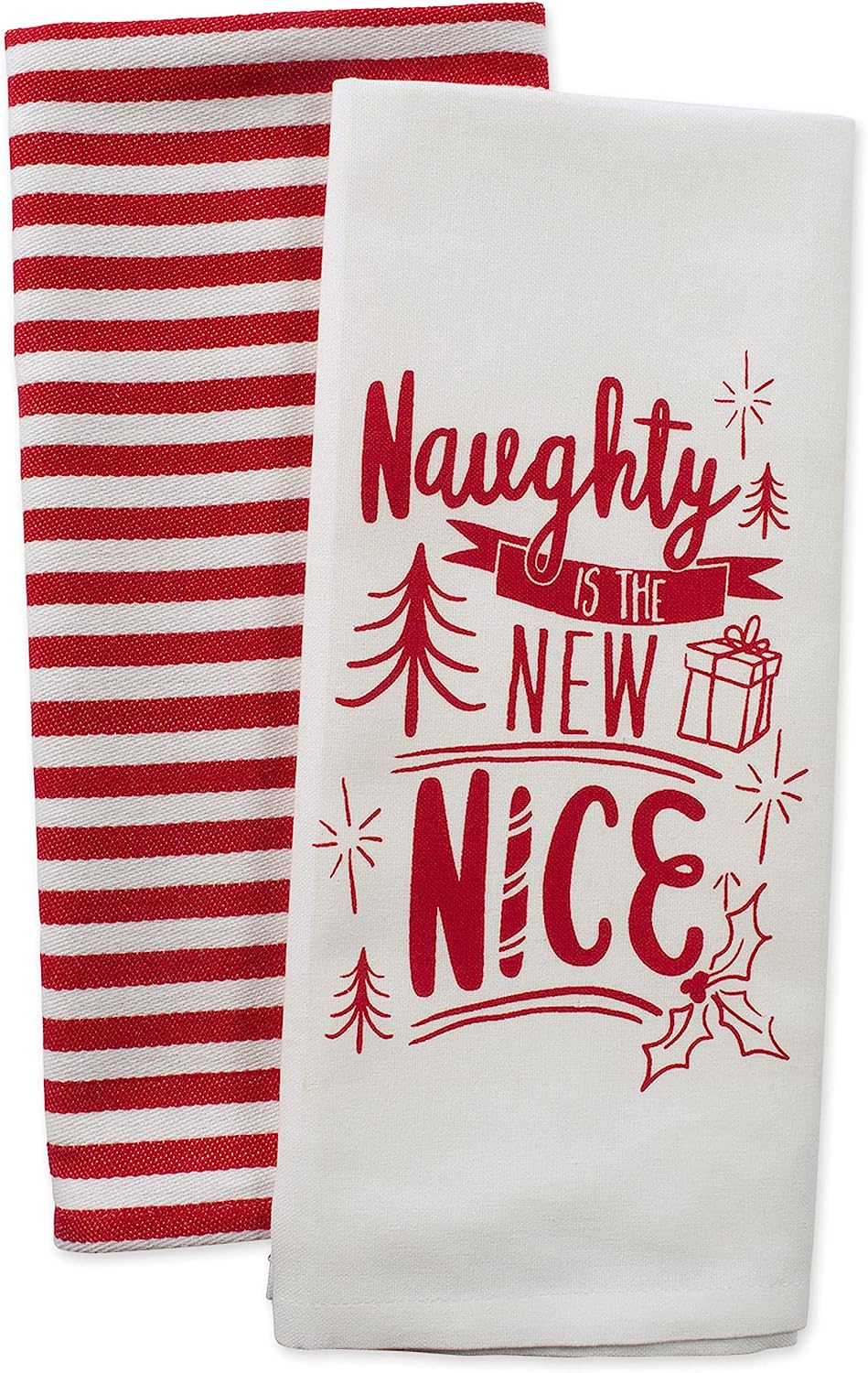 DII Assorted Naughty Nice Holiday Printed Dishtowel (Set of 2)