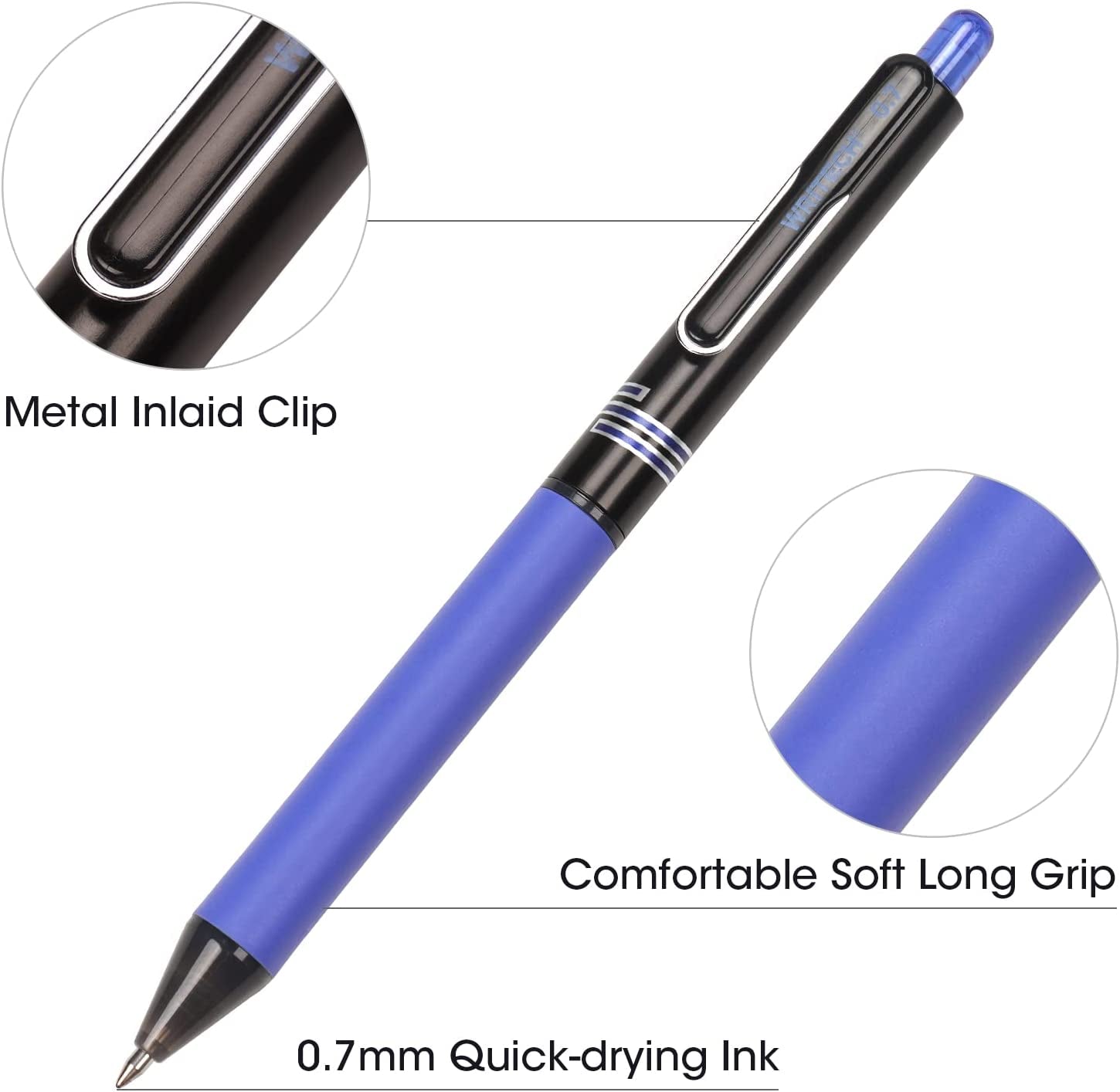 WRITECH Gel Pens Fine Point: Retractable Black Ink Pen Smooth Writing 8ct  0.7mm Medium Point Tip for Journaling Note Taking No Bleed & Smear & Smudge