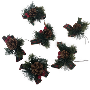 6pcs 11cm Brown Lifelike Pine Needle Berry Artificial Plant Bow Pendant Christmas Tree Ornaments with Small Damage
