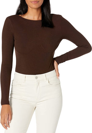 4TH & RECKLESS Chocolate Long Sleeve Underwire Knit Bodysuit XS