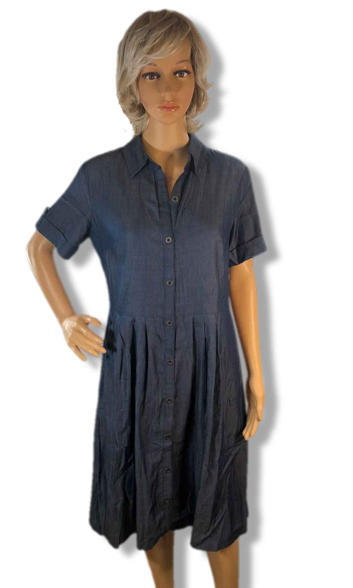 AGB Chambray Shirt Dress with Tucks - Short Sleeve