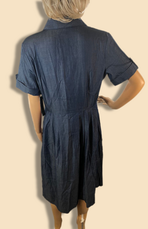 AGB Chambray Shirt Dress with Tucks - Short Sleeve