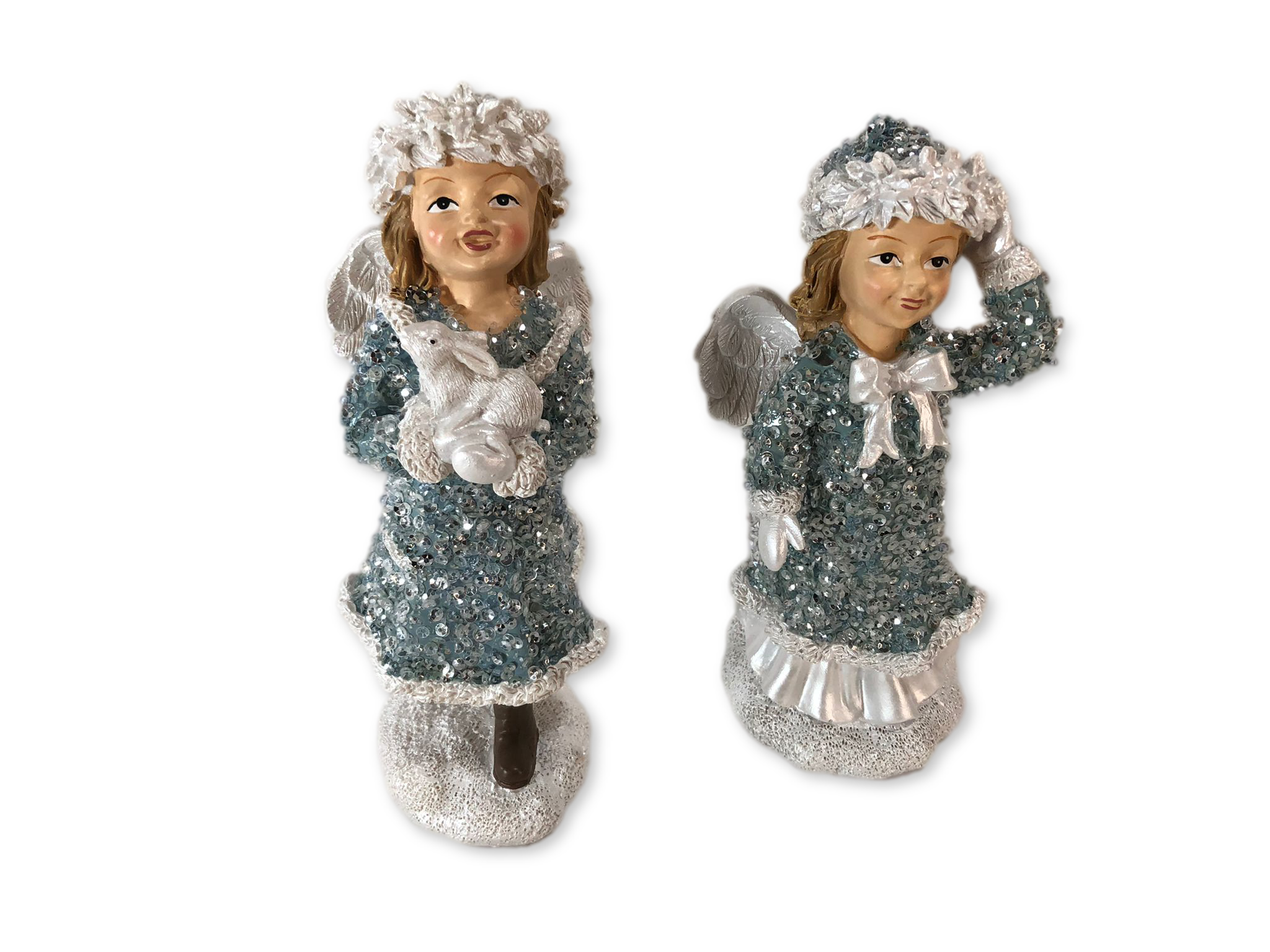 "As Is" Set /2 7" Glistening Winter Angel Figurines by Valerie