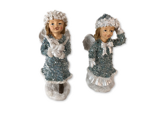 "As Is" Set /2 7" Glistening Winter Angel Figurines by Valerie
