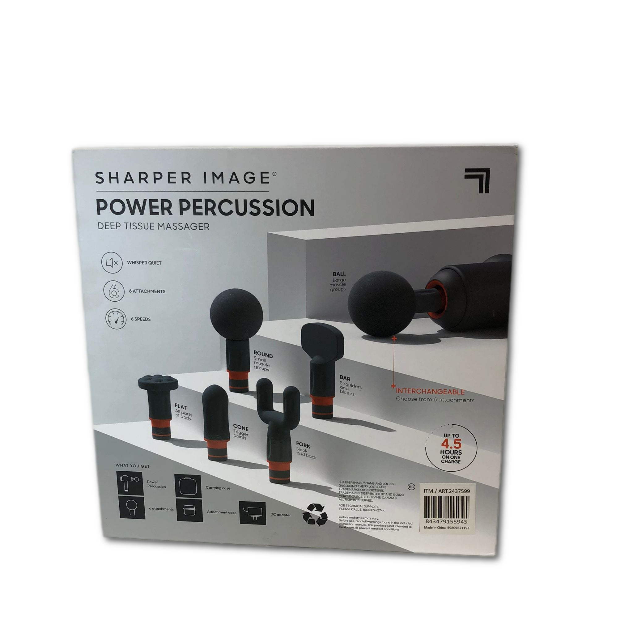 Sharper Image Power Percussion Deep Tissue Massager - Unboxed, Whisper-Quiet, 6 Attachments
