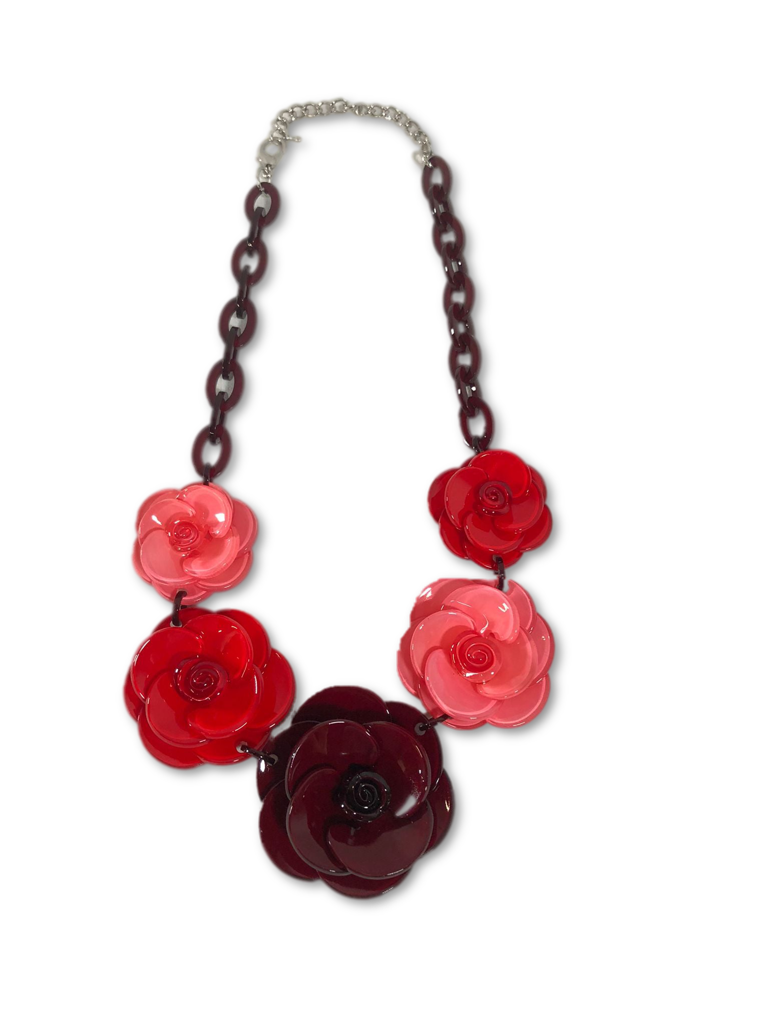 Red 3D Acrylic Flower Necklace for Women - Fashion Jewelry Gift