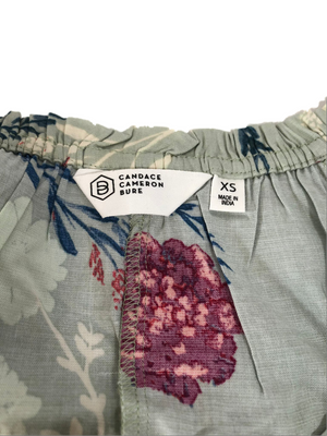 Candace Cameron Bure Flutter Sleeve Split-Neck Printed Blouse