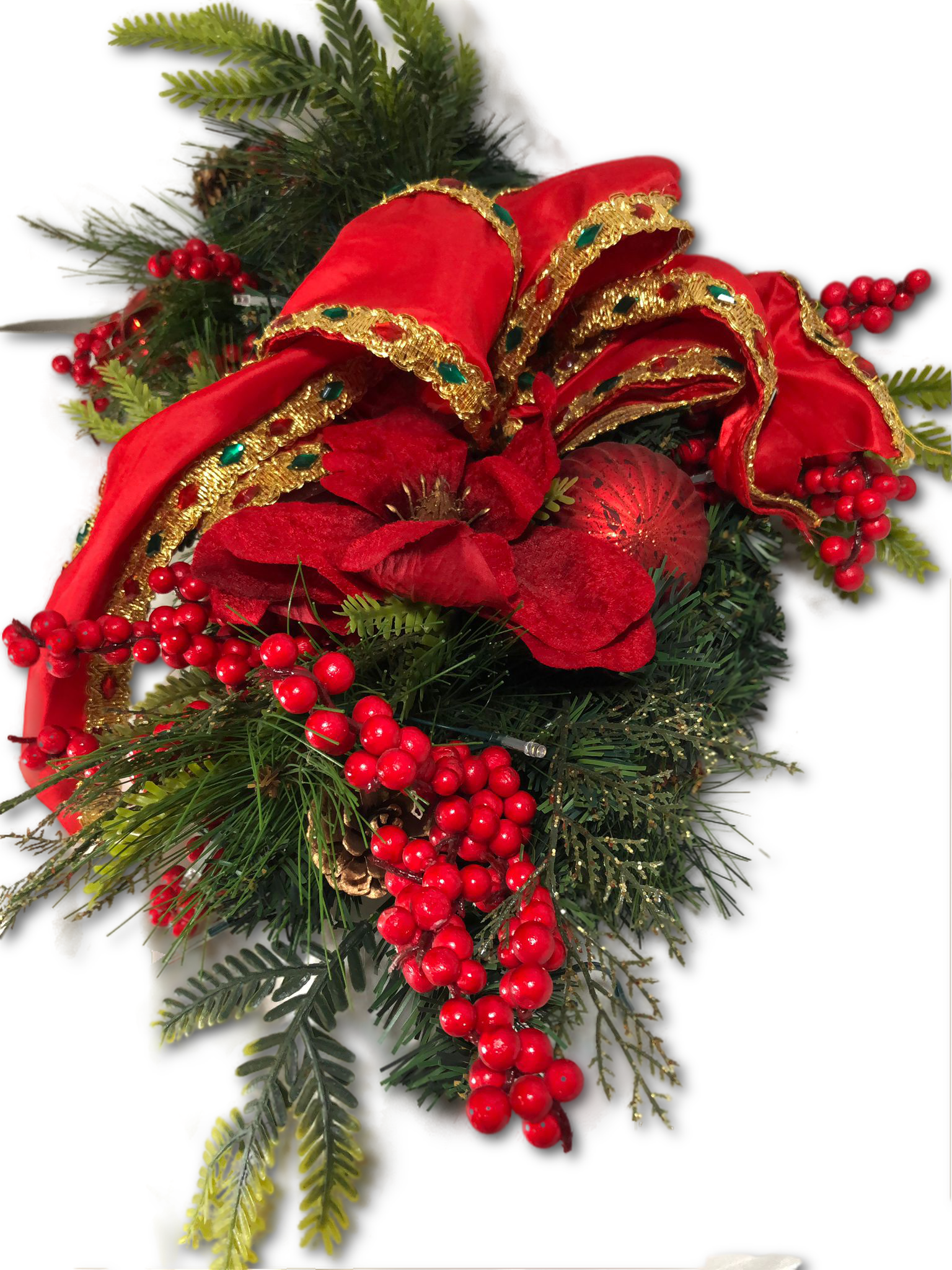 Decorative Garland berry and pine with lights and timer