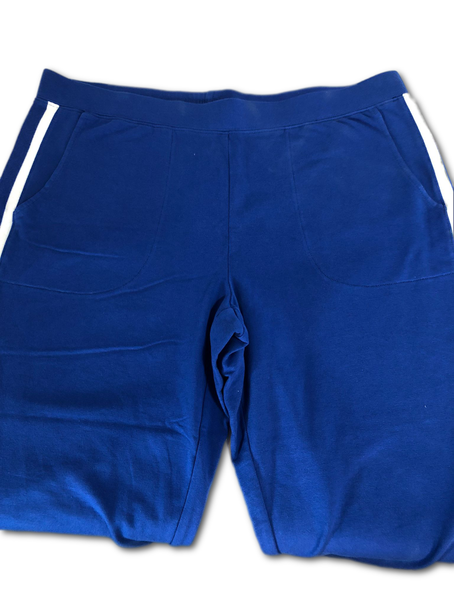 Denim & Co. Active Crop Pants with Striped Rib Side Panel, Blue L