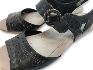 Earth Leather 2"H Laser-Cut Leather Sandals with Padded Insole