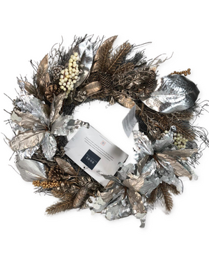 Home Reflections Metallic Poinsettia & Berry Wreath – 24"
