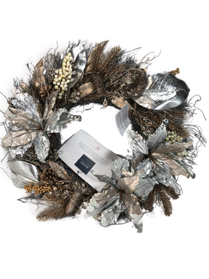 Home Reflections Metallic Poinsettia & Berry Wreath – 24"