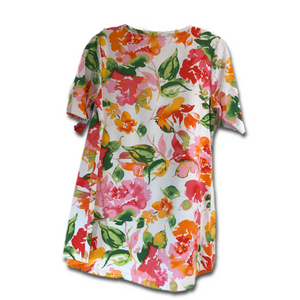 Isaac Mizrahi Live! Elbow Sleeve Floral Cascade Hem Knit Top