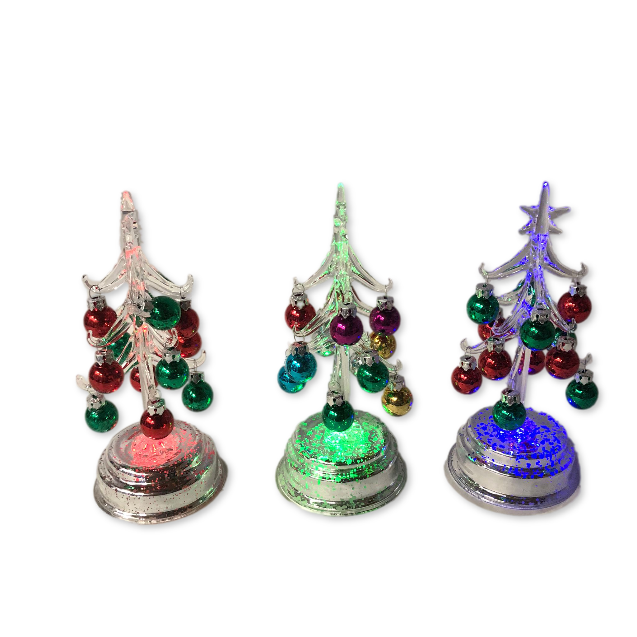 Kringle Express S/3 Glass Trees w/ Mercury Glass Base and Ornaments