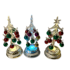 Kringle Express S/3 Glass Trees w/ Mercury Glass Base and Ornaments