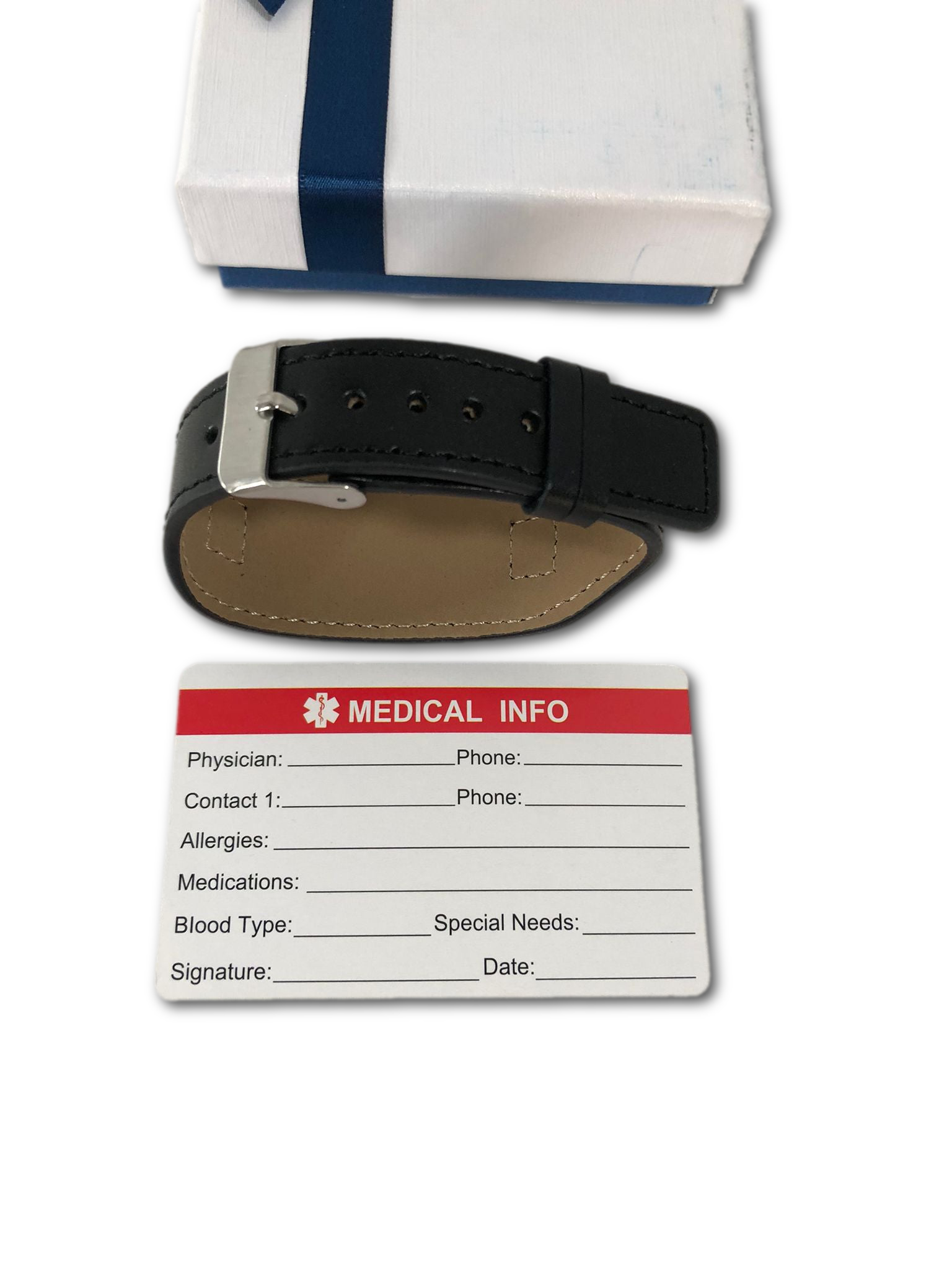 MPRAINBOW Custom Personalized Medical Alert ID Wide Genuine Leather Stainless Steel Adjustable Bracelet Wristband,6.7"-8.7"
