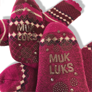 MUK LUKS Faux Shearling Cabin Sock with Scallop Trim Set of 2