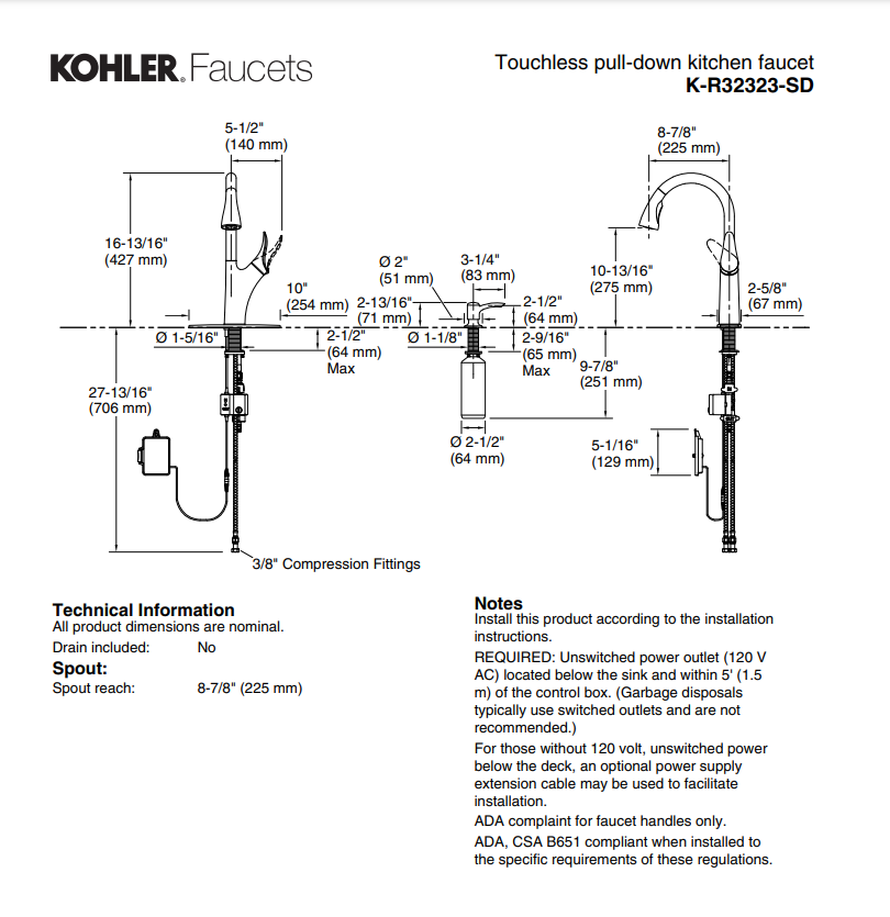 Kohler Transitional Touchless Kitchen Faucet - Store Demo