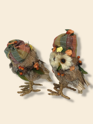 Set of 2 Sisal Harvest Owls with Hats by Valerie