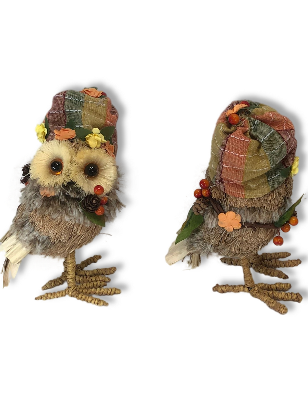 Set of 2 Sisal Harvest Owls with Hats by Valerie