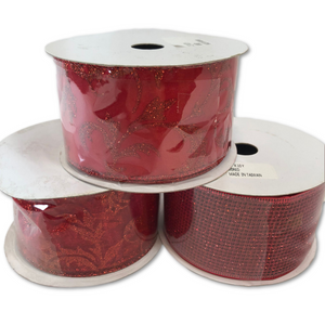 Set of 3 2.5" Wide 10 Yard Wired Glitter Ribbons
