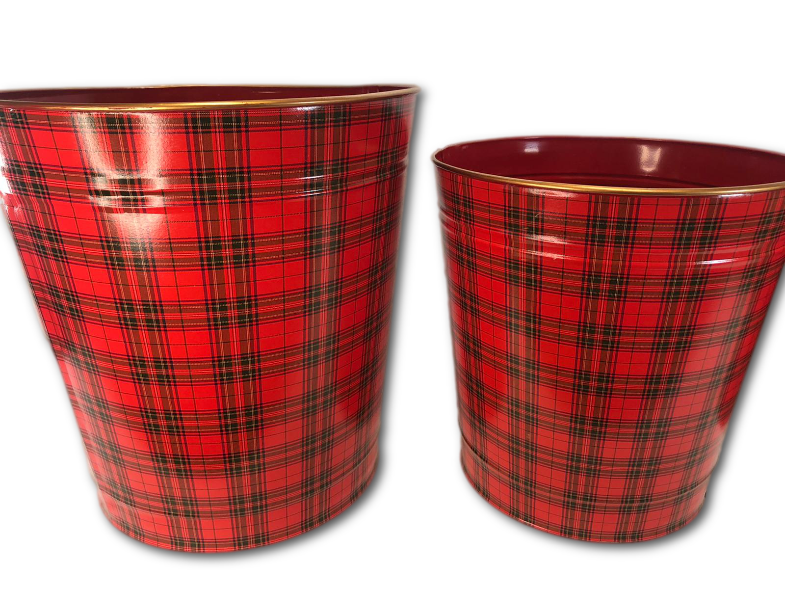 Set of 3 Plaid Round Metal Buckets by Valerie
