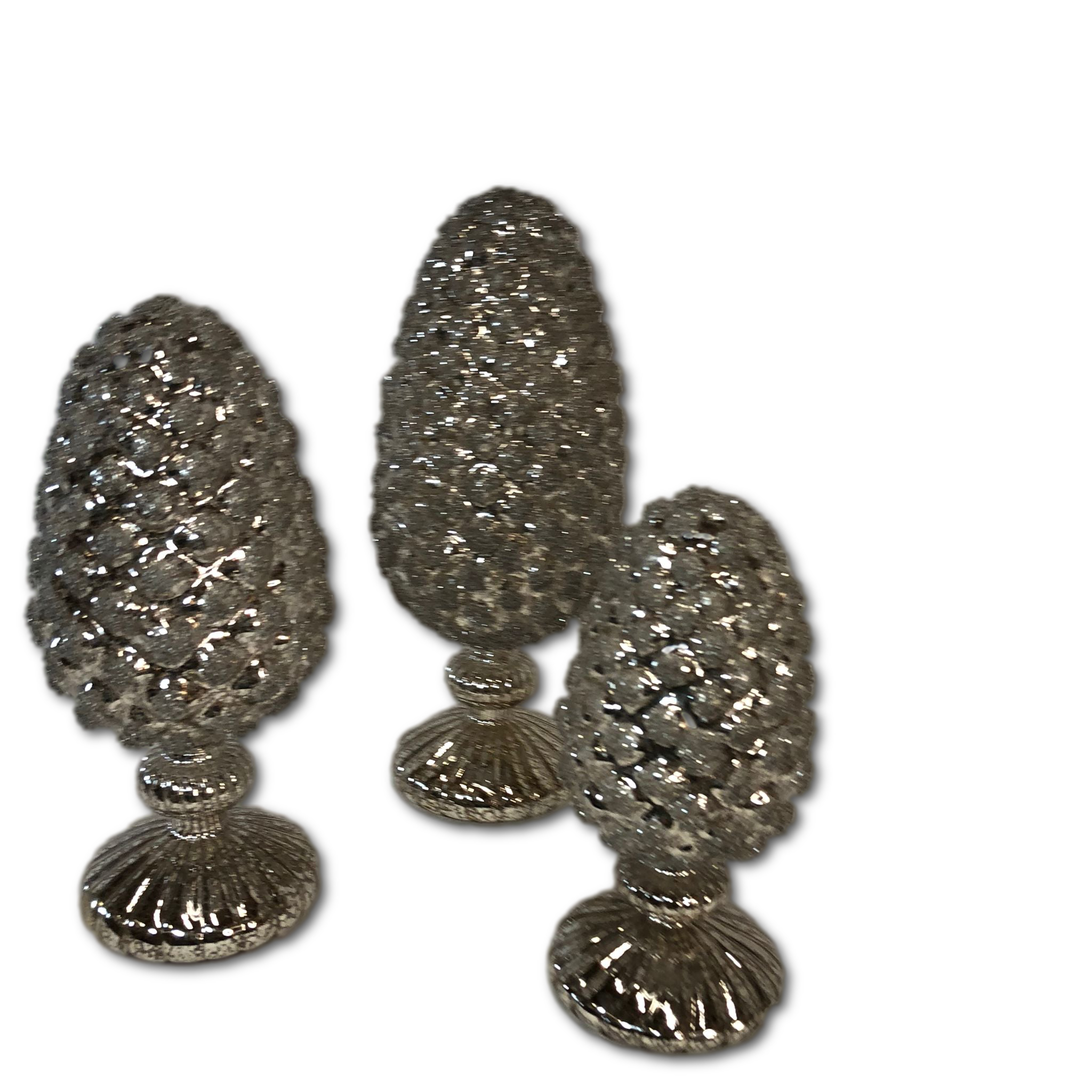 Set of 3 decorative Silver Glitter Eggs