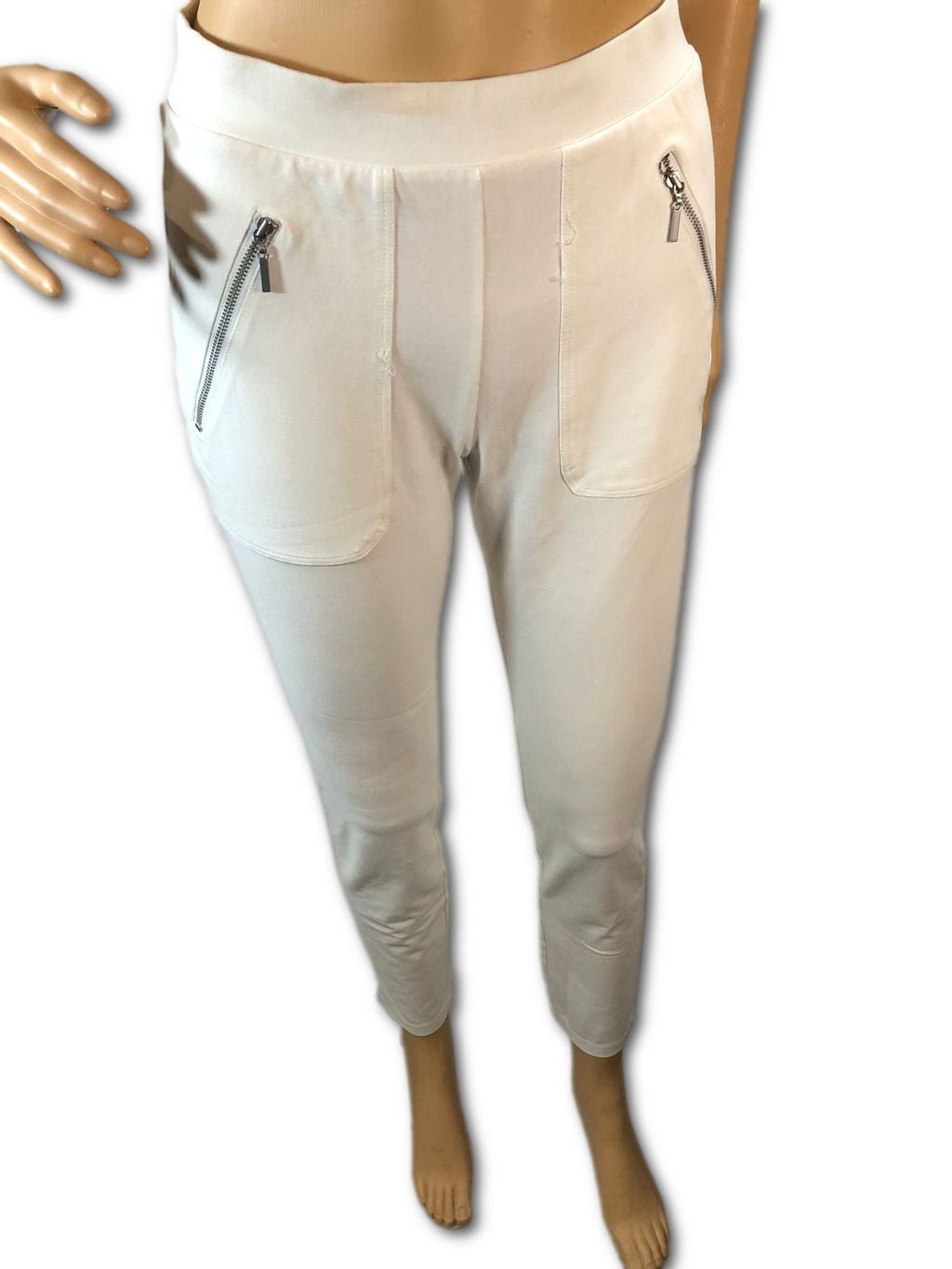 White Slim-Leg Stretch Pants with Zipper Pockets - XXS