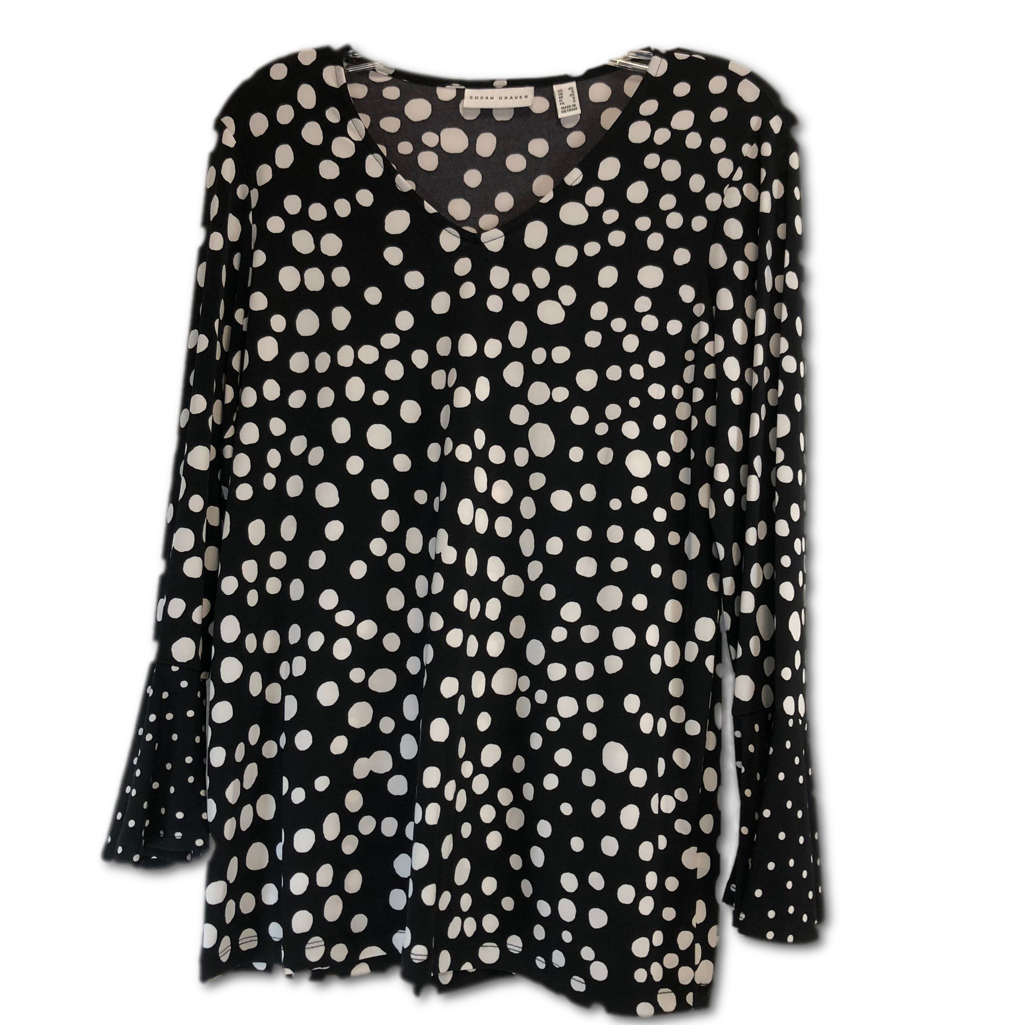 Susan Graver Printed Liquid Knit Top with Ruffle Cuffs