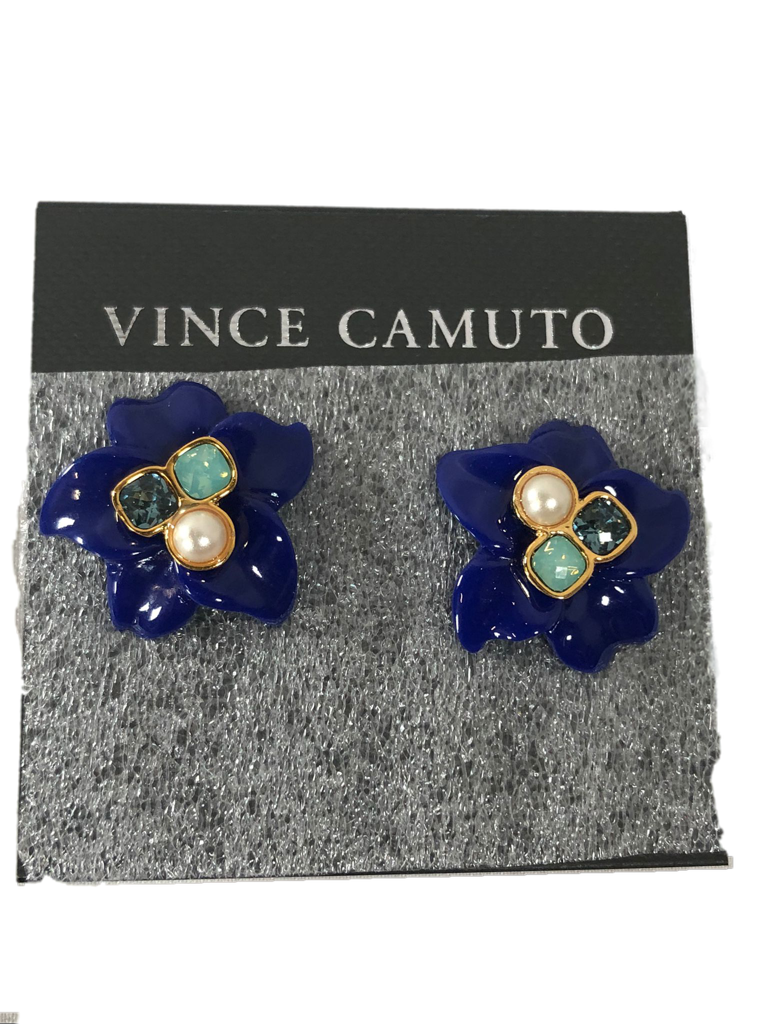 Vince Camuto Drama Stud Earrings Gold/Lapis/Ivory Pearl/Indian Sapphire/Pacific Opal One Size