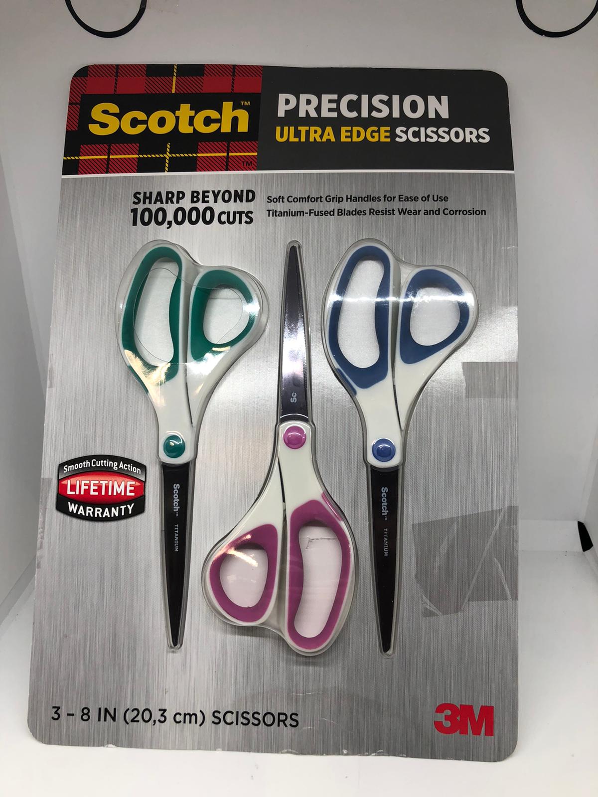 Scotch Scissors 3M 8 inch Precision Ultra Edge Titanium Blades Soft Grip 3  pack