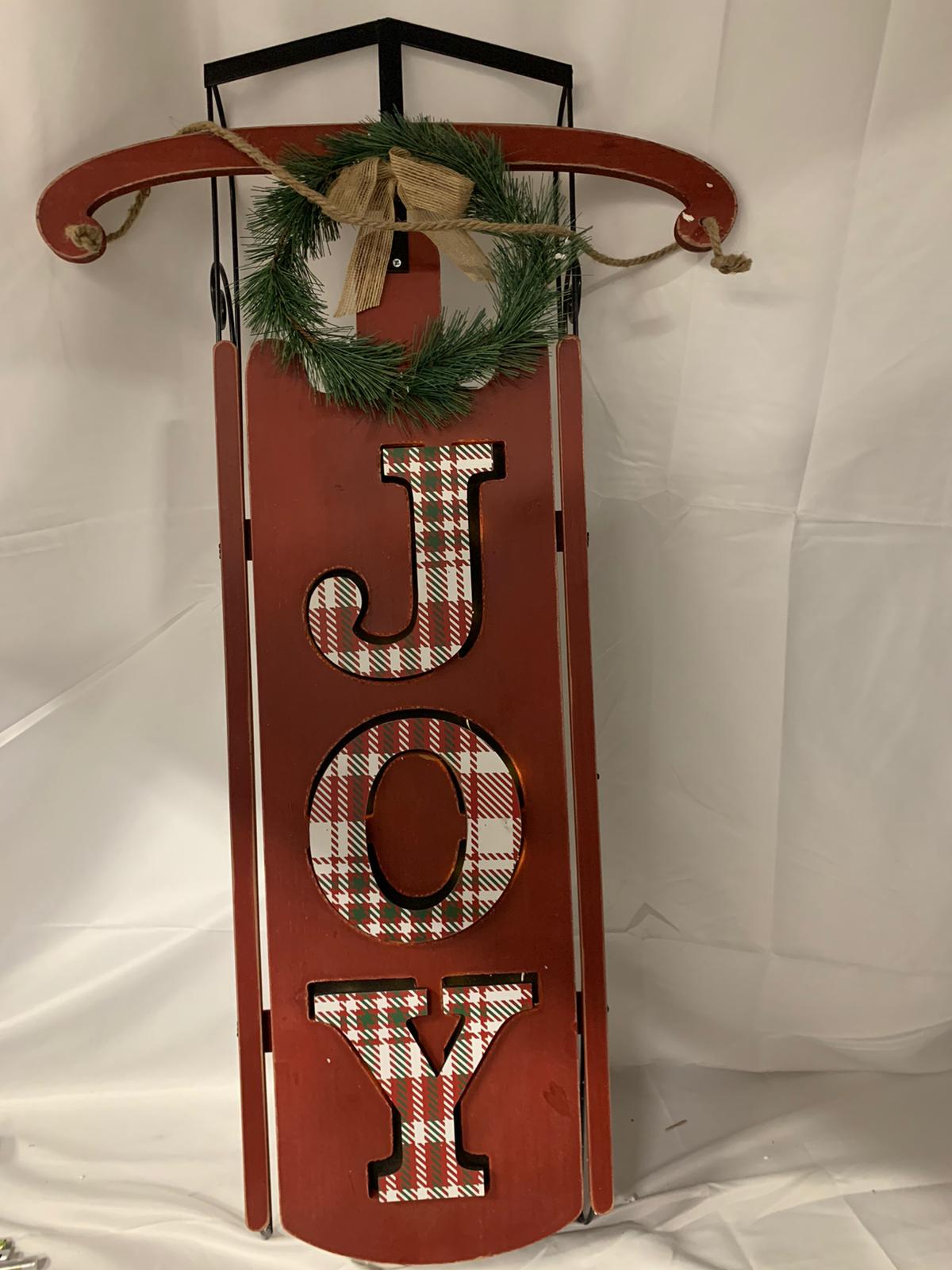 Illuminated Wooden Sleigh with Holiday Message by Valerie