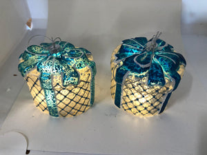 "As Is" Set of 2 Mercury Glass Presents with Gift Bags by Valerie