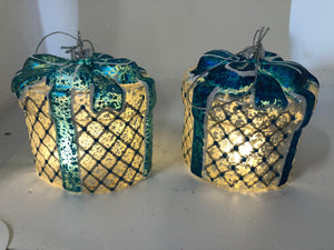 "As Is" Set of 2 Mercury Glass Presents with Gift Bags by Valerie