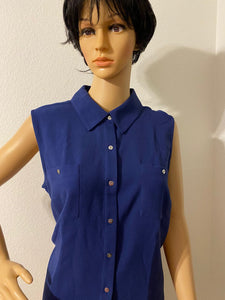 Denim & Co. Button Front Sleeveless Shirt with Shirttail Hem