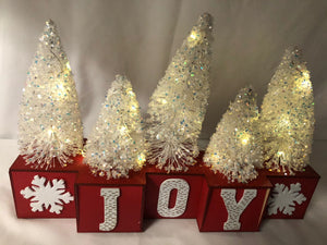 Inspirational Message Blocks with Lit Bottle Brush Trees by Valerie