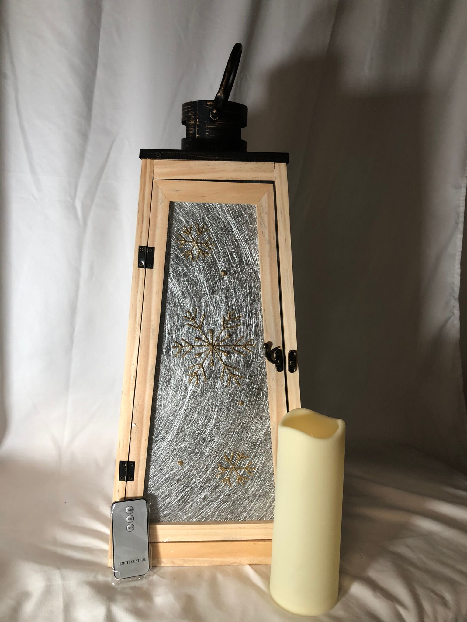 "As Is" Lightscapes Snowflake 21" Wood Lantern w/ Flameless Candle