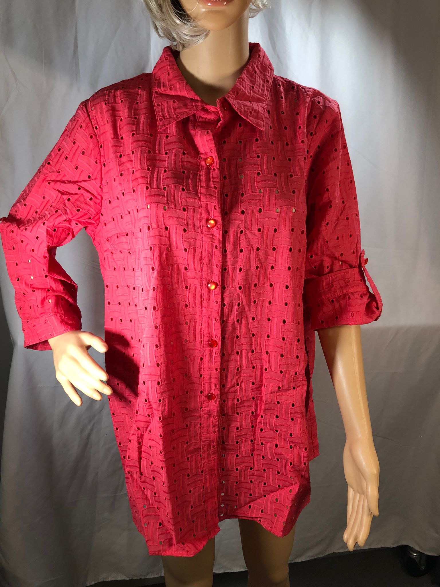 Joan Rivers Eyelet Boyfriend Shirt with 3/4 Sleeves