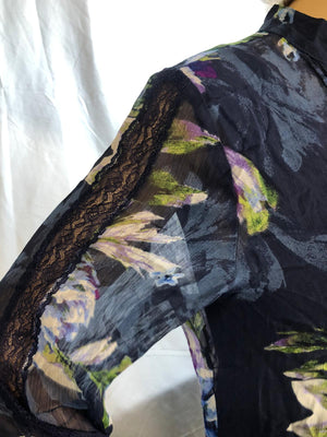 Susan Graver Printed Sheer Chiffon Tunic Set with Lace Trim