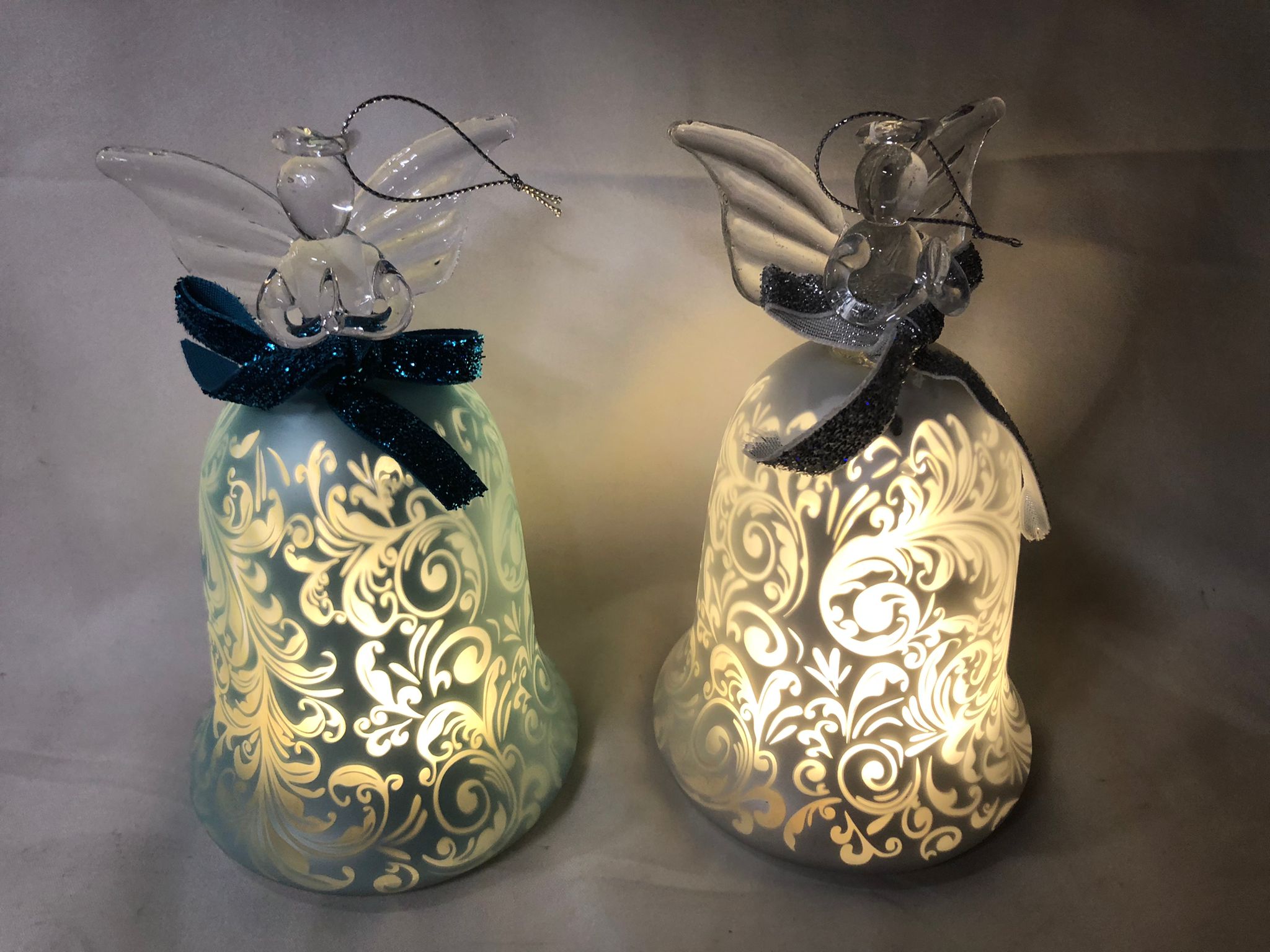 Set of 2 Illuminated 6" Angel Bells with Gift Bags by Valerie