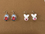 Easter Earrings - Set of 2 Easter Bunny and Basket of Eggs