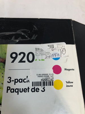 HP 920XL Cyan/Magenta/Yellow Standard Yield Ink Cartridge, 3/Pack