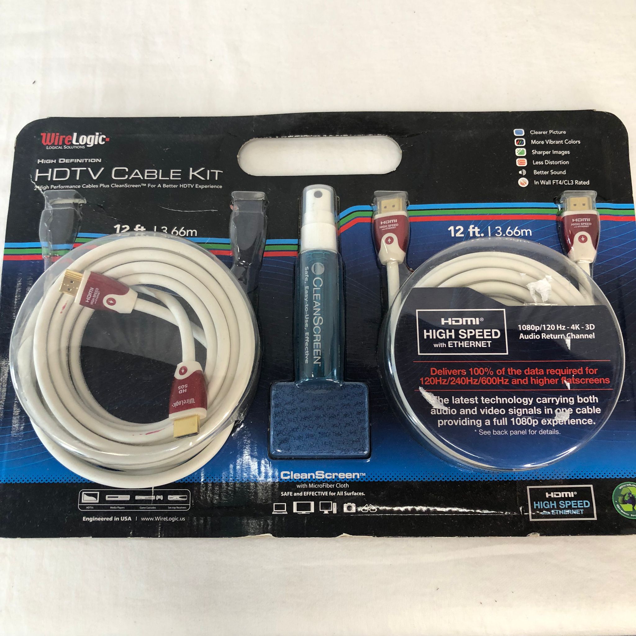 WireLogic HDTV Cable Kit with 2 (12 ft.) HDMI Cables and 1 Screen Cleaner